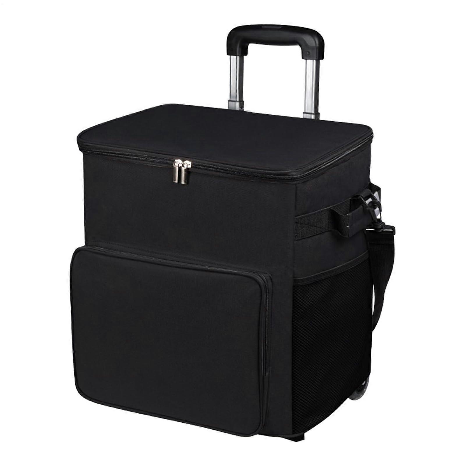 Insulated Cooler Bag With Wheels, 35L, Lightweight Travel Waterproof Rolling Cart With Handle, Black