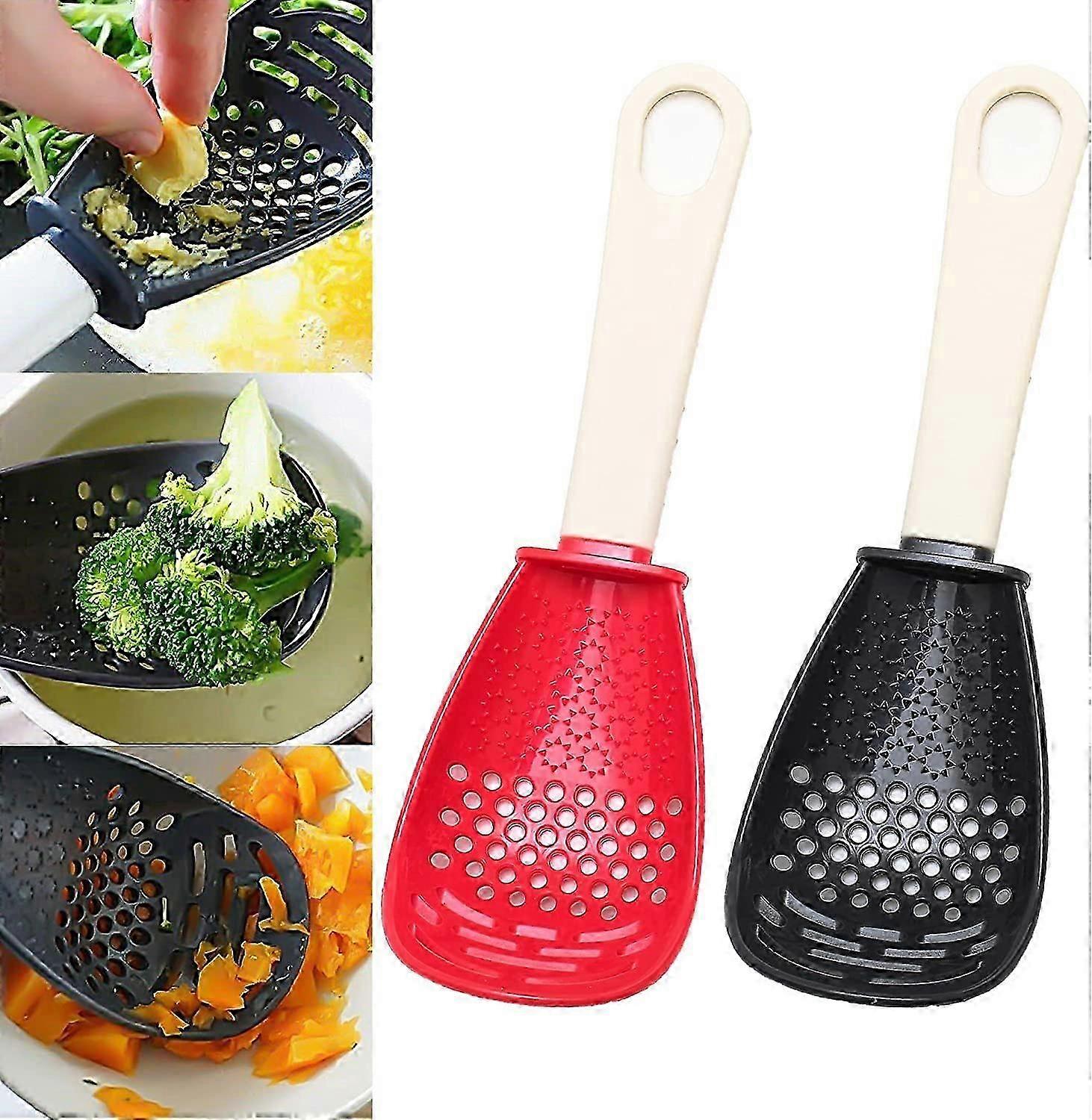 Versatile Plastic Kitchen Spoon Set - Red & Black Slotted Utensils for Cooking & Mashing