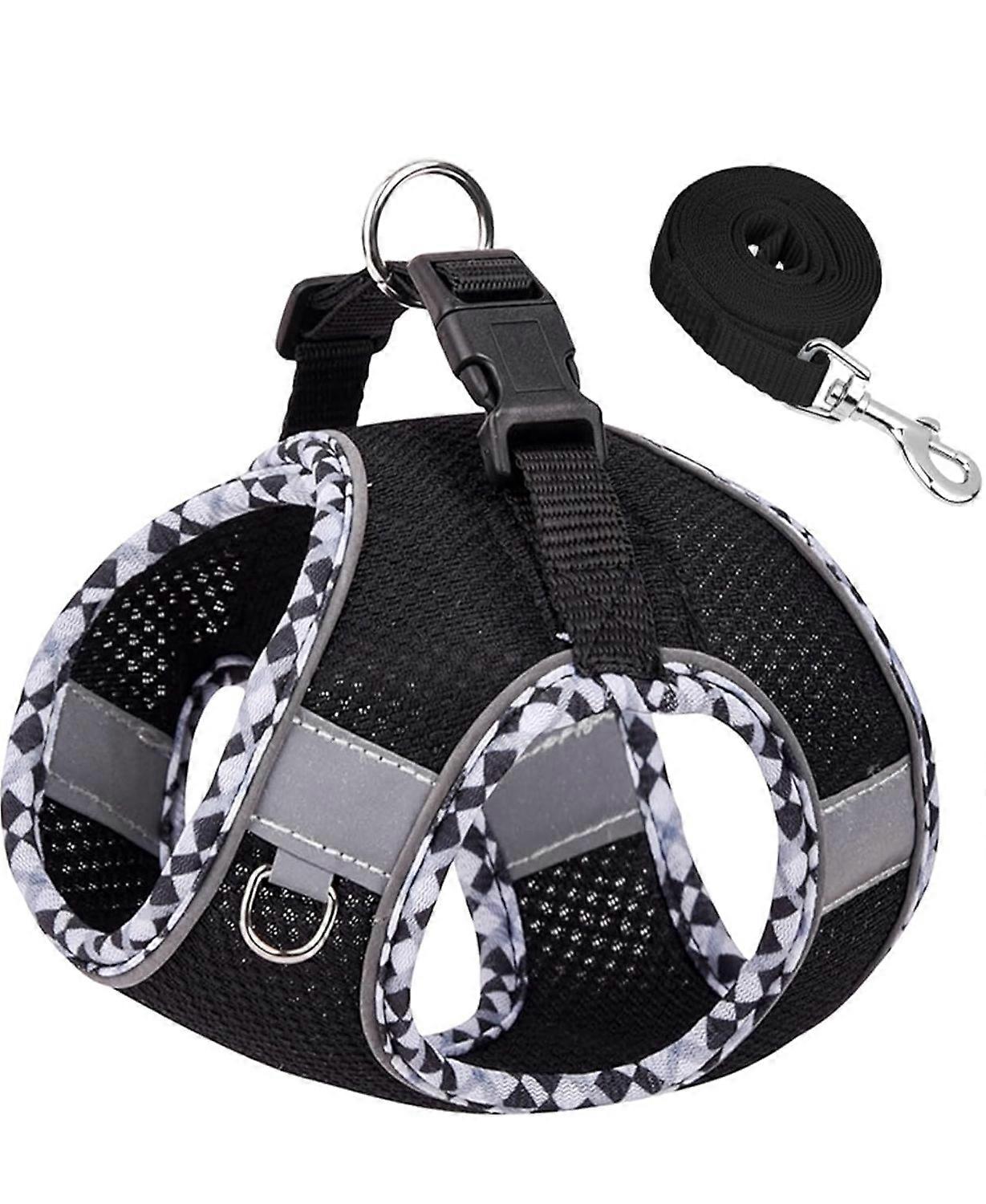 No-Pull Dog Harness for Small & Medium Dogs, Adjustable Step-in Puppy Harness with Leash for Walking, Running & Training, Black, XXS