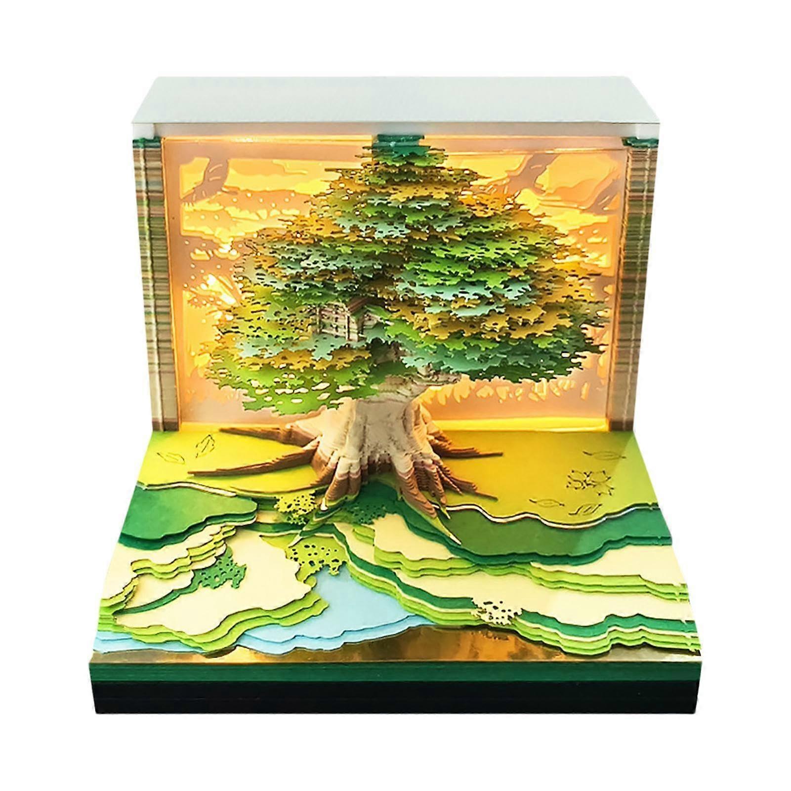 Desk Calendar 2025 with Night Light, Colorful Tree House Design, 8.5 x 8.5 x 6.8 cm, Perfect for Important Notes and Dates