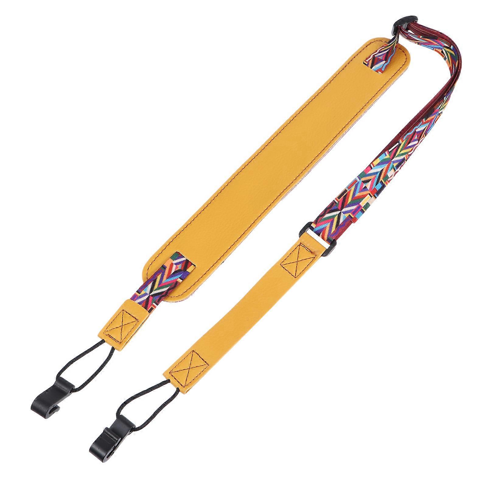 Adjustable Double Ukulele Strap PU Shoulder Belt No Drill Comfortable Instrument Accessory Yellow Design