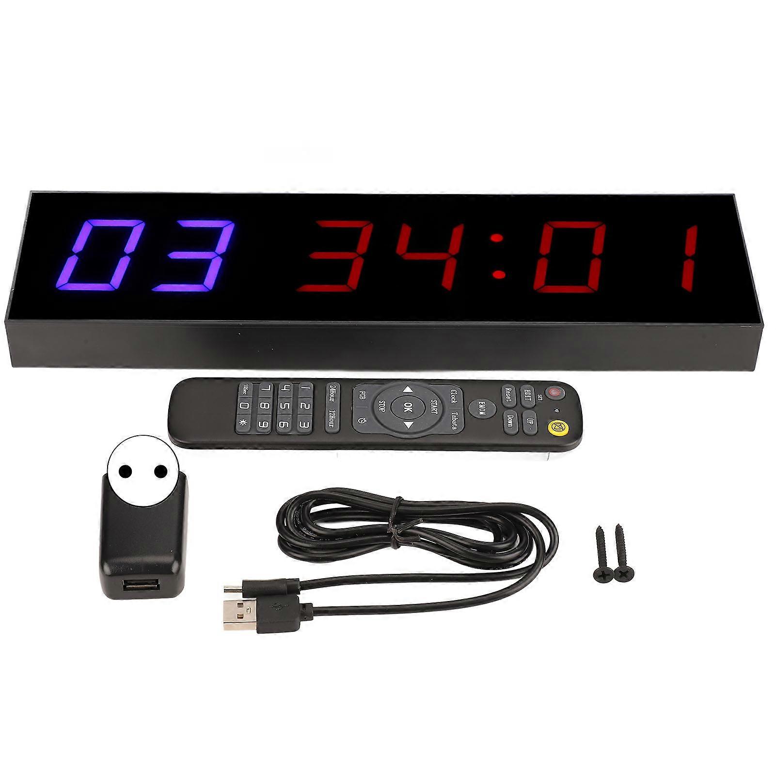 Gym Timer Interval 6 Bit LED Workout Countdown Up Stopwatch with Remote 1.8in AC110~240V EU Plug