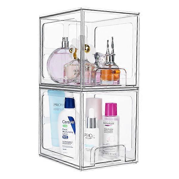 1pc Double Layer Stackable Container Clear Plastic Storage Box, Organize Cosmetics and Beauty Products