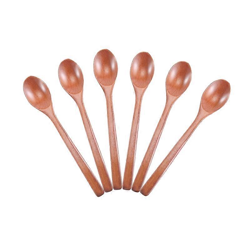 Wooden Spoons, 6Pcs Wooden Soup Spoons for Eating Stirring Stirring, Long Handle Spoon Kitchen Utensil