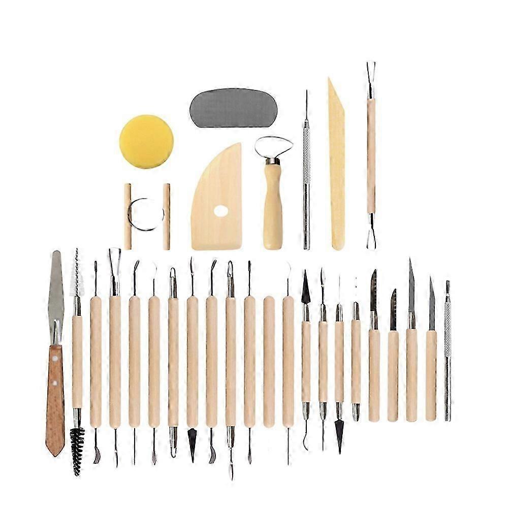 Clay Tool Set Wooden Handle for Art Crafts Pottery Beginners 30Pcs Smoothing Shaping