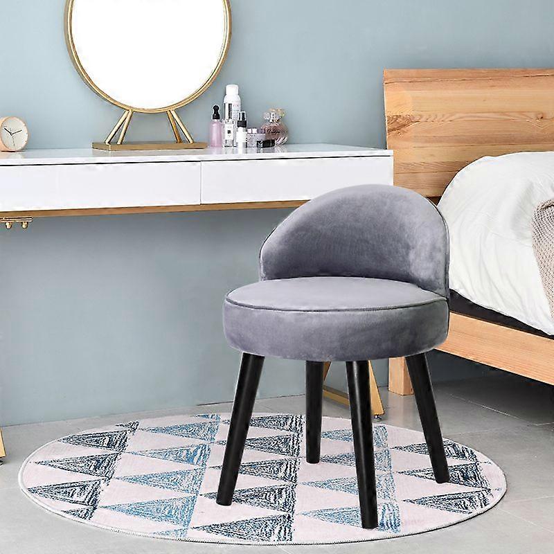 Modern Velvet Dressing Table Stool with Solid Wood Legs