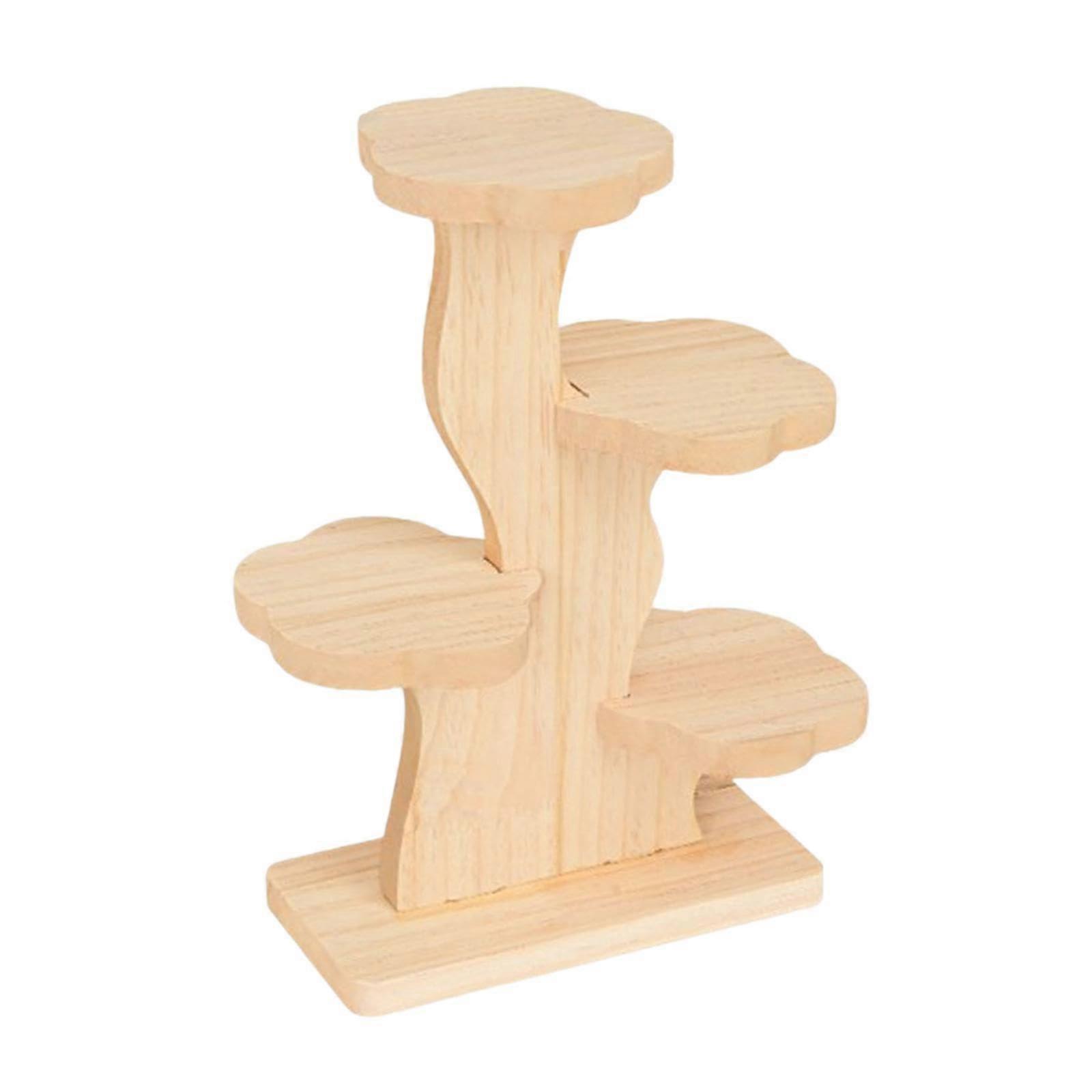 Wooden Plant Stand Tabletop Display Rack For Flower Pots On Table Compact Natural Wood Finish