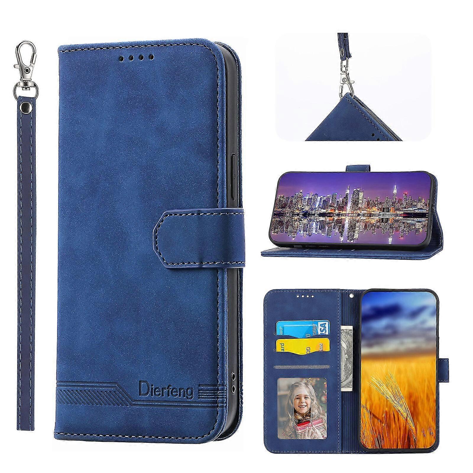 For iPhone 12 Case, Leather Wallet Flip Case With Strap