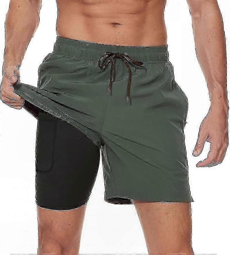 Men's Quick Dry Swim Trunks with Built-In Compression Liner and Zipper Pockets for Surfing and Beach Activities