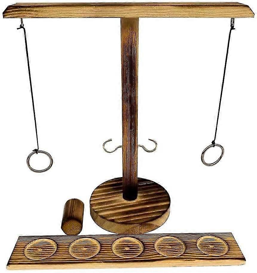 Wooden Ring Toss Games with Shot Ladder Bundle Hooks 2 Player 1 Set Round-Charcoal