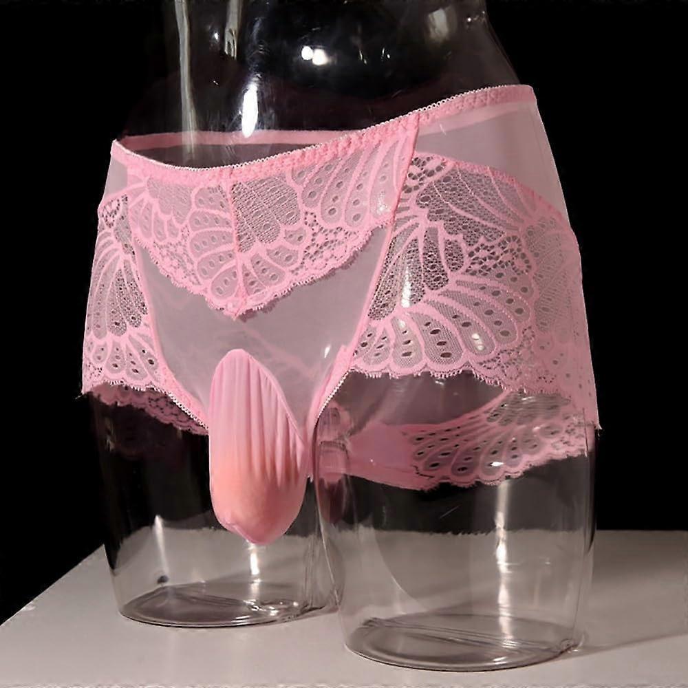 Lowcut briefs for men with breathable, transparent fabric and contoured XL pocket in rose.