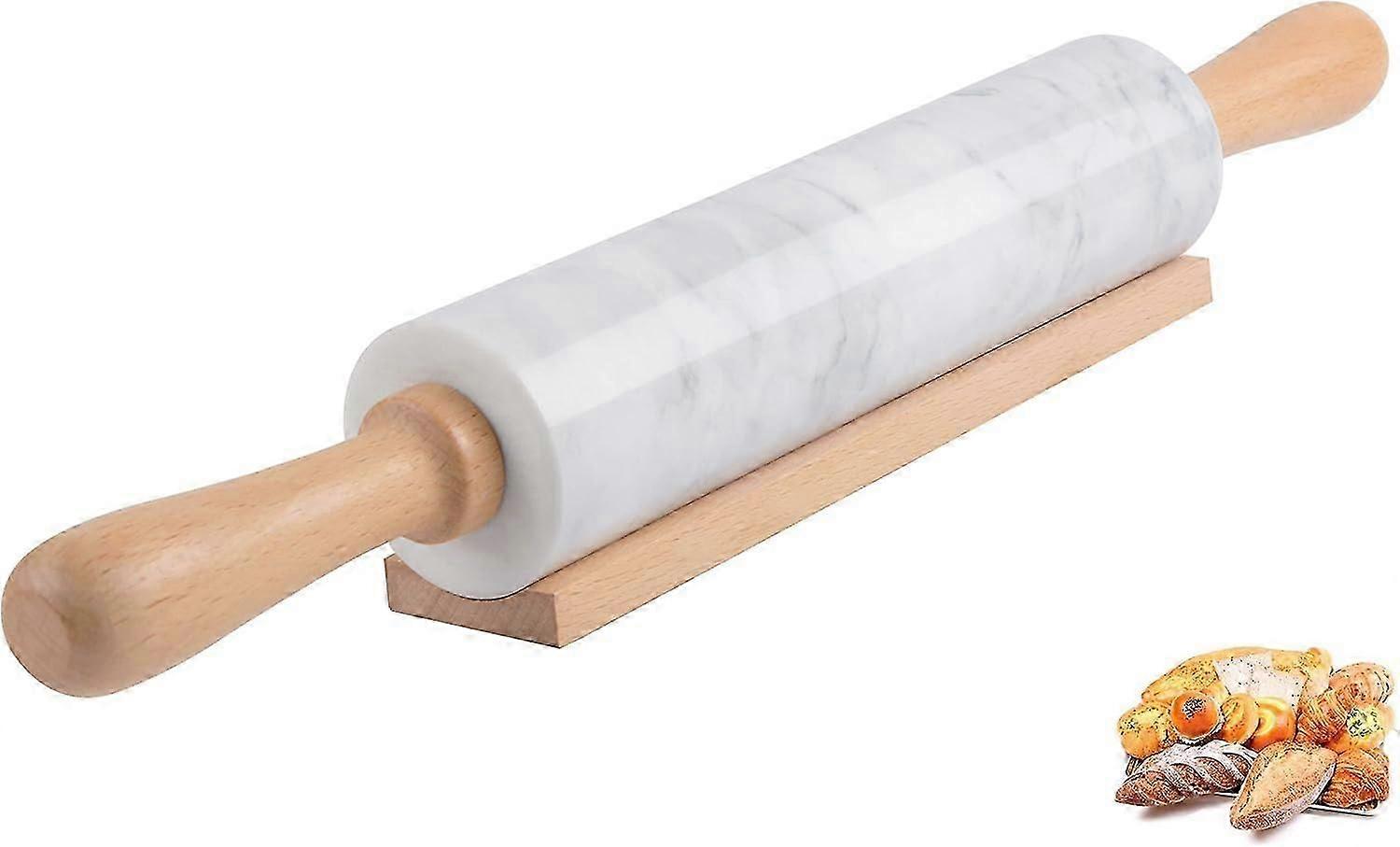 Marble Rolling Pin With Wooden Handles & Wood Cradle, 15 Inch Marble Rolling Pins For Making Pizza Dough And Tortillas, Dough Roller For Pie Crust, Co