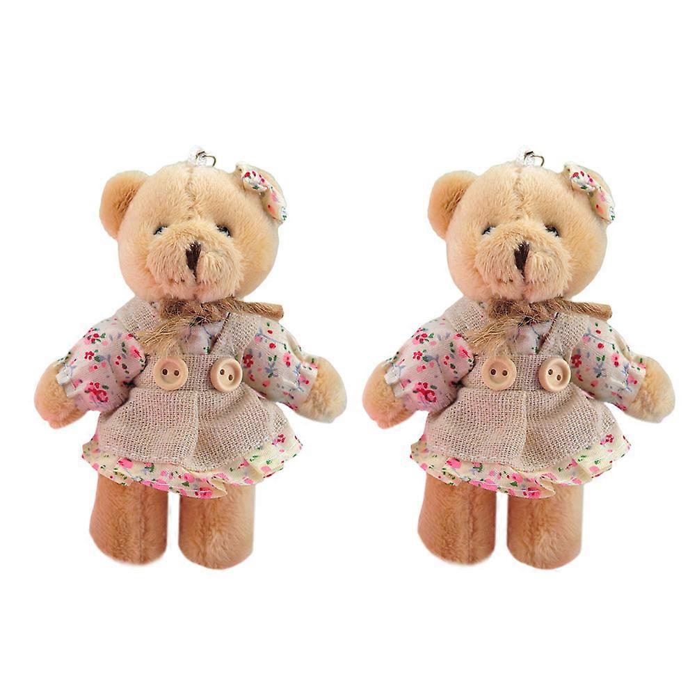 Fuzzy Toy Pendant 2Pcs Adorable Linen Dress Bear Shaped Plush Doll Daily Use Assorted Color Keychain