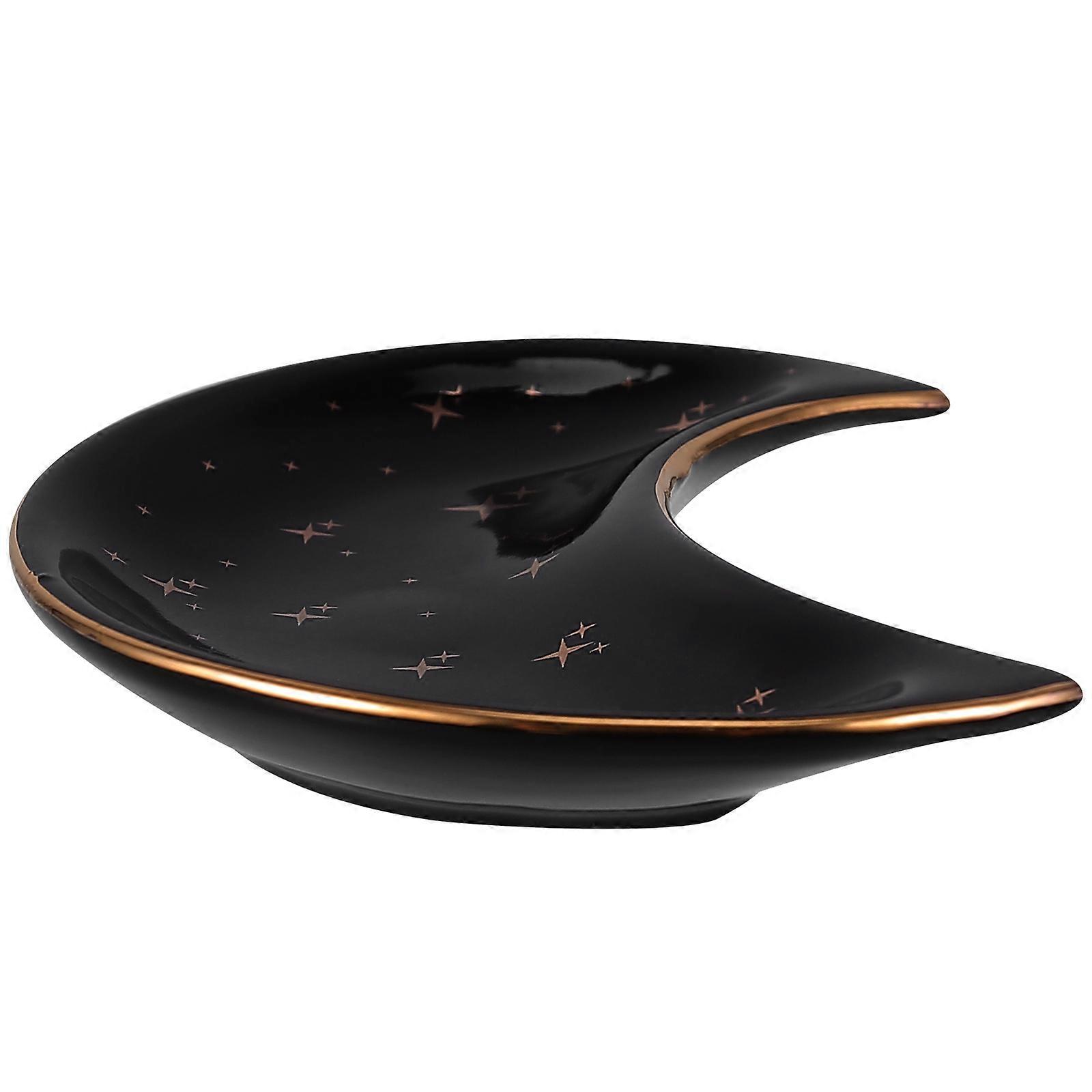 Moon Shape Jewelry Tray, Bronzing Printed Ceramic Display Plate for Home Adornment, Easy to Clean Organizing Accessory for Friends and Family