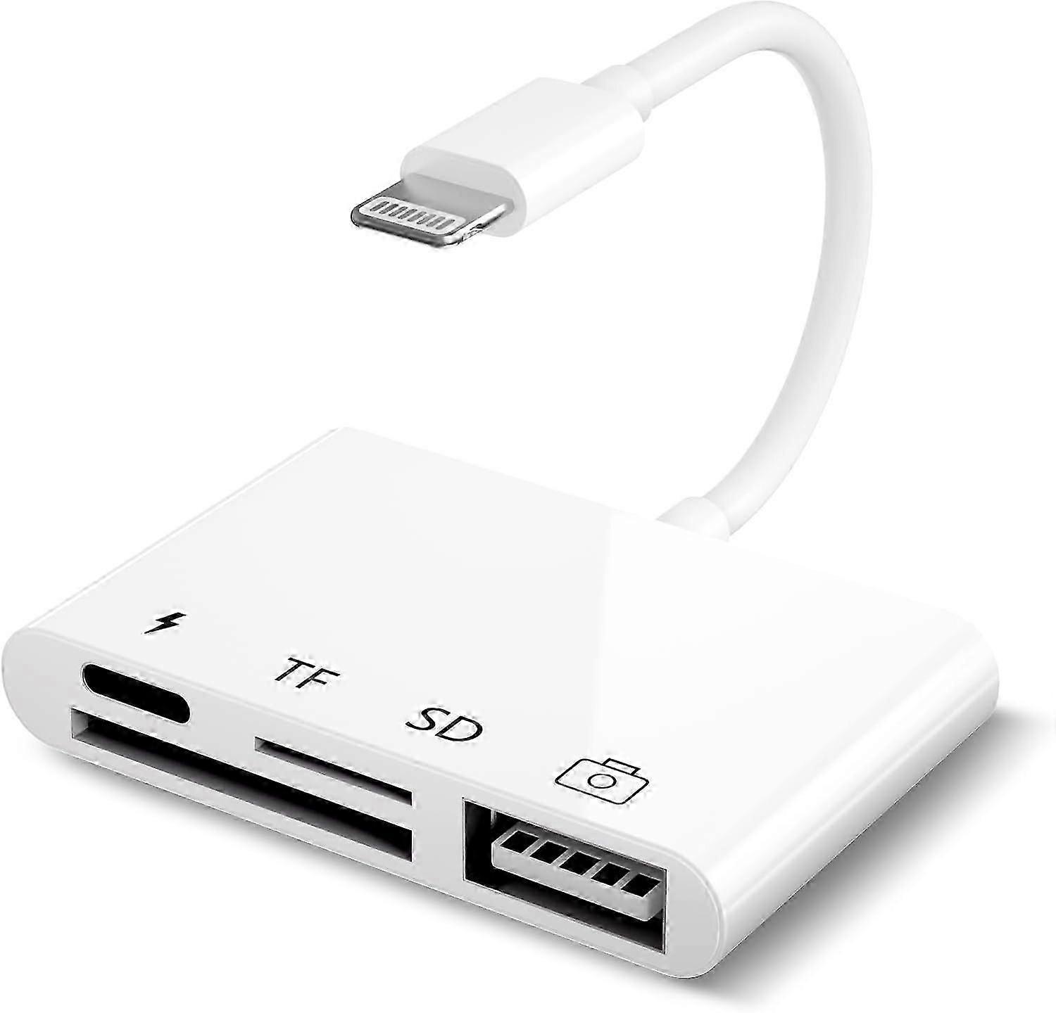 iPhone SD TF Card Reader 4 in 1 iPhone USB Camera Connection Kit, iPhone USB Camera Adapter with Charging Port