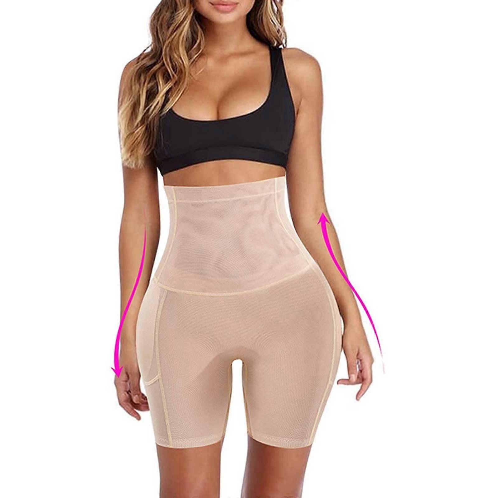 Waisted Padded Hip Enhancer Shapewear Briefs in Beige Size M