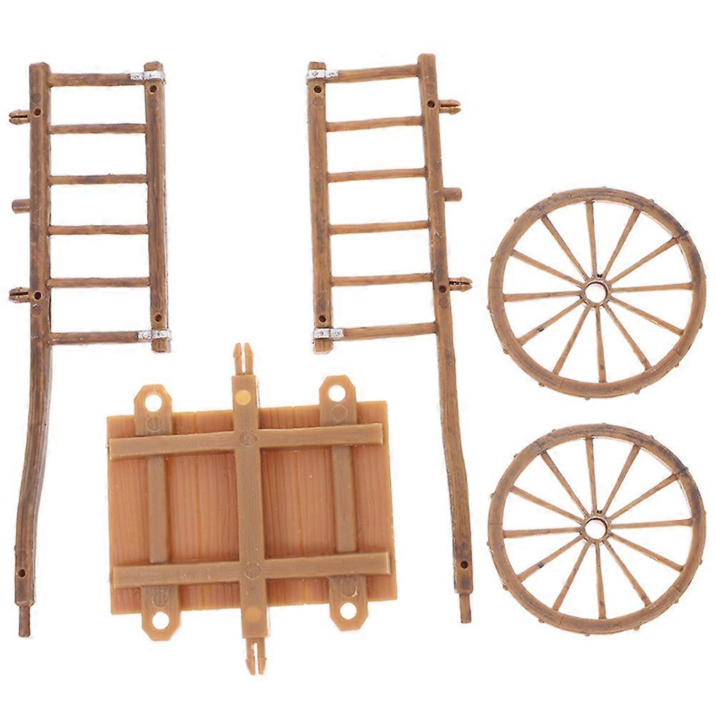 Tiny Trolley Model Miniature Farm Cart Decorative Outdoor Space Decoration Brown Abs Material for 1Pcs