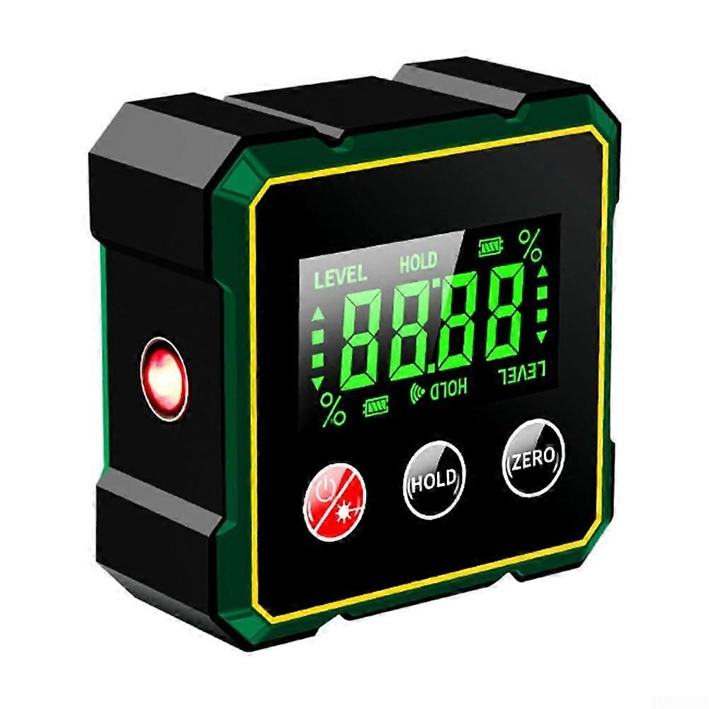 Rechargeable magnetic leveling tool with LCD display for fast and accurate angle measurements in construction.
