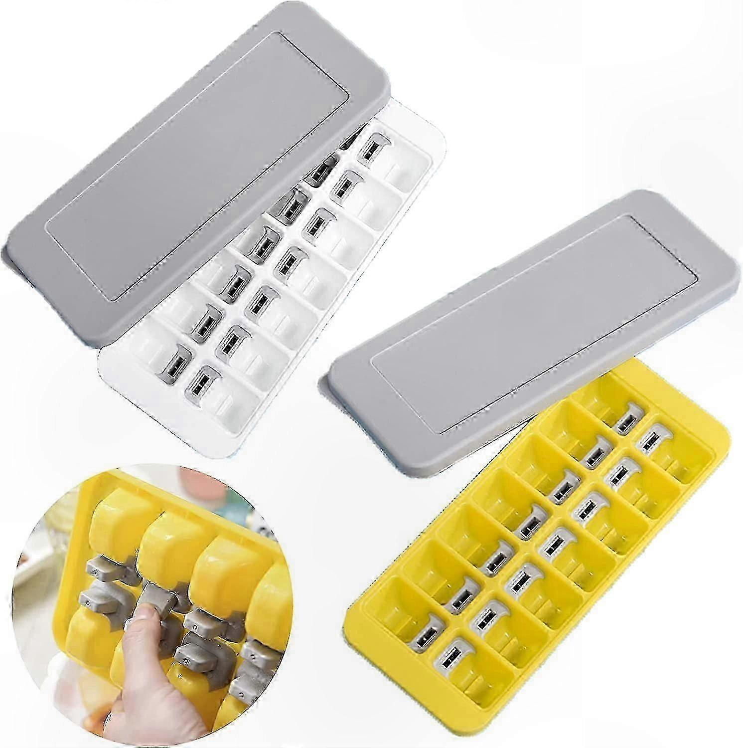 2Pc Silicone Ice Cube Tray with Lid for Various Uses (White + Yellow)