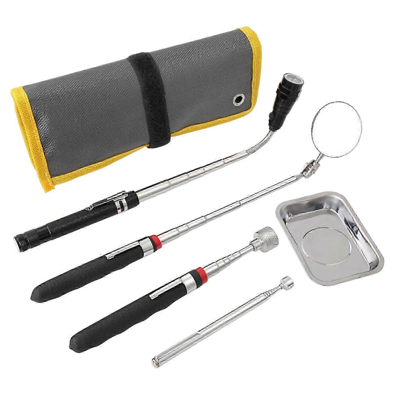 5-Piece Extendable Magnetic Pickup Tool Set with Flashlight and Mirror for DIY Use