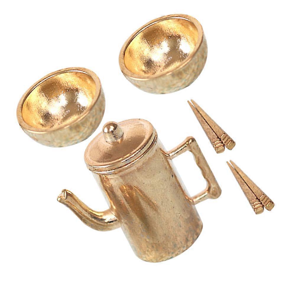 1 Set Miniature Tea Kettle Bowls Chopsticks Doll House Dining Table Props