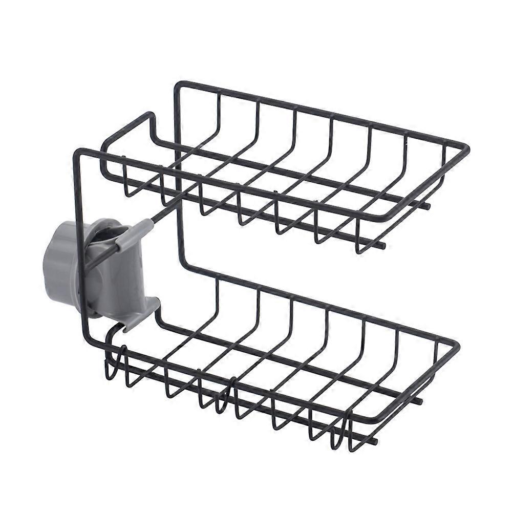 Double Layer Organizer for Kitchen Faucet Drain Rack 1 Piece Black