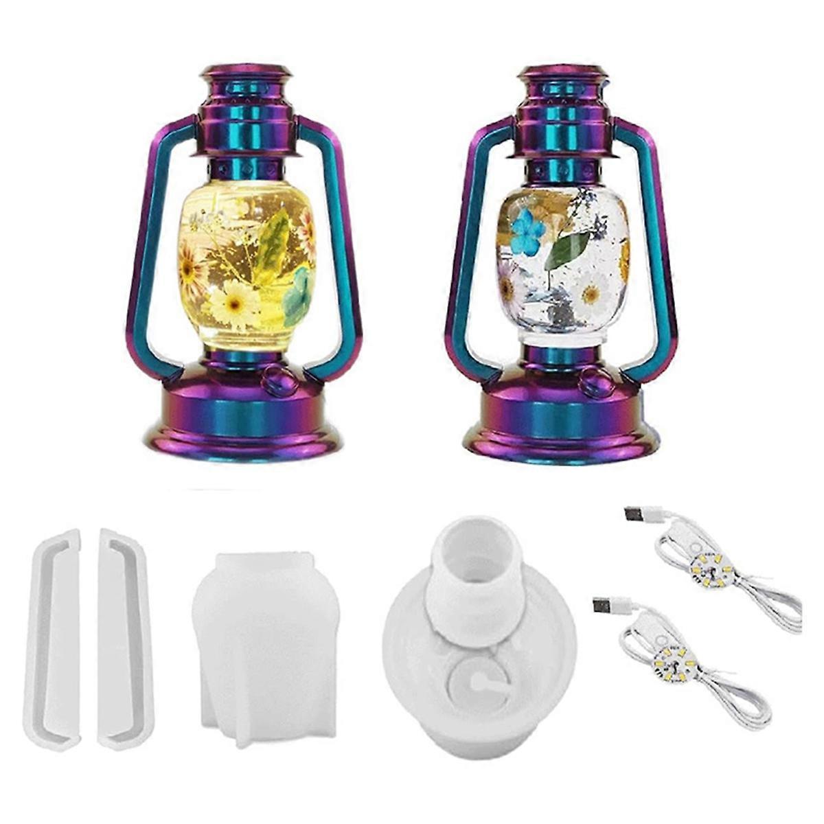 Oil Lamp Resin Molds Set, with 2pcs LED Lights Short One