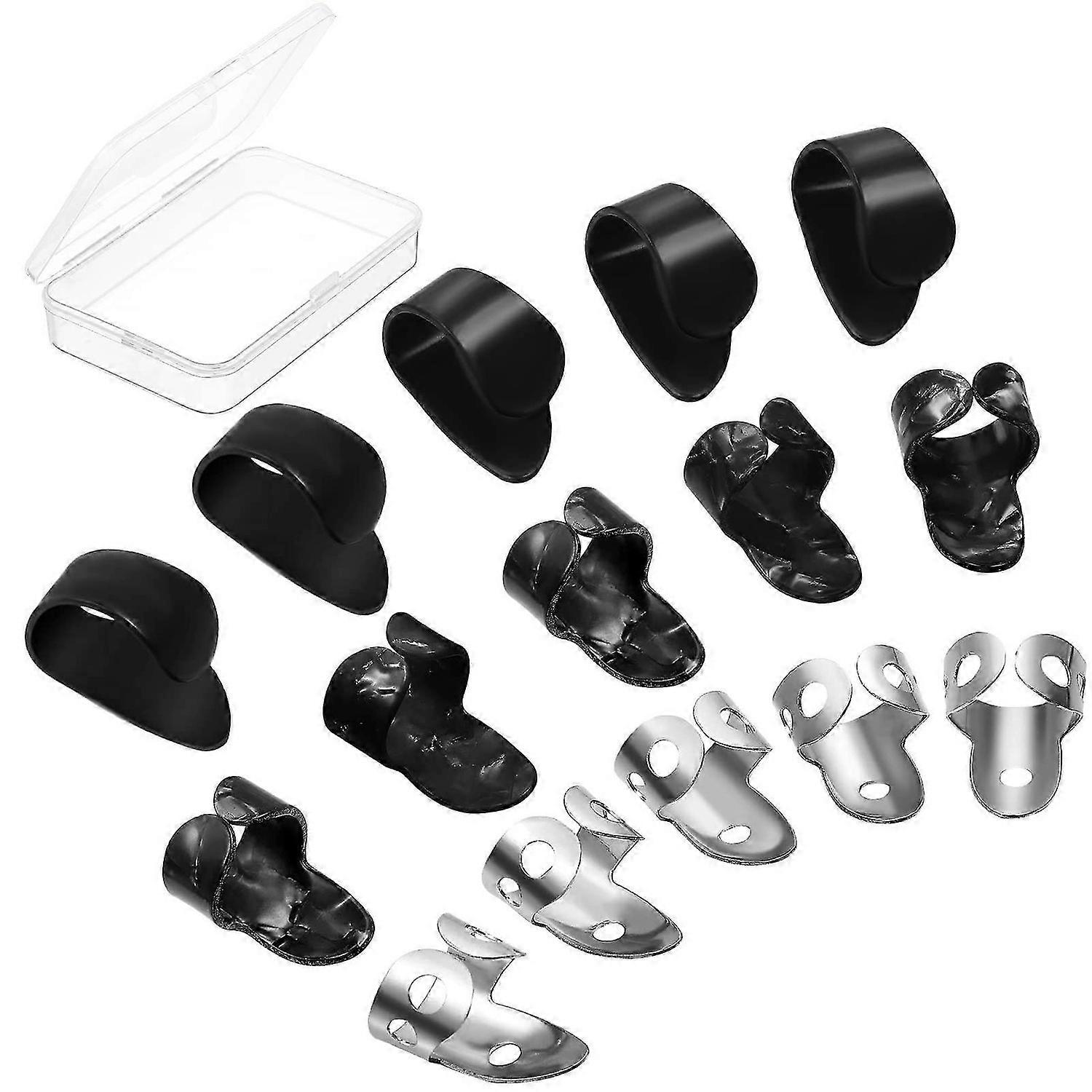 15PCS Guitar Picks Ring Thumb Finger Picks Finger Picks(Black+Silver)