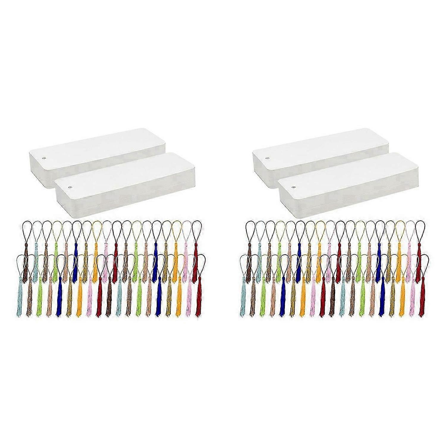 Set of 100 Blank Bookmarks with Color Tassels Crafting Material Pack