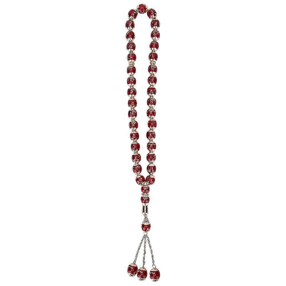 Chapelet de prière musulman unisexe en résine, rond, mots lus, accessoire de culte, rouge