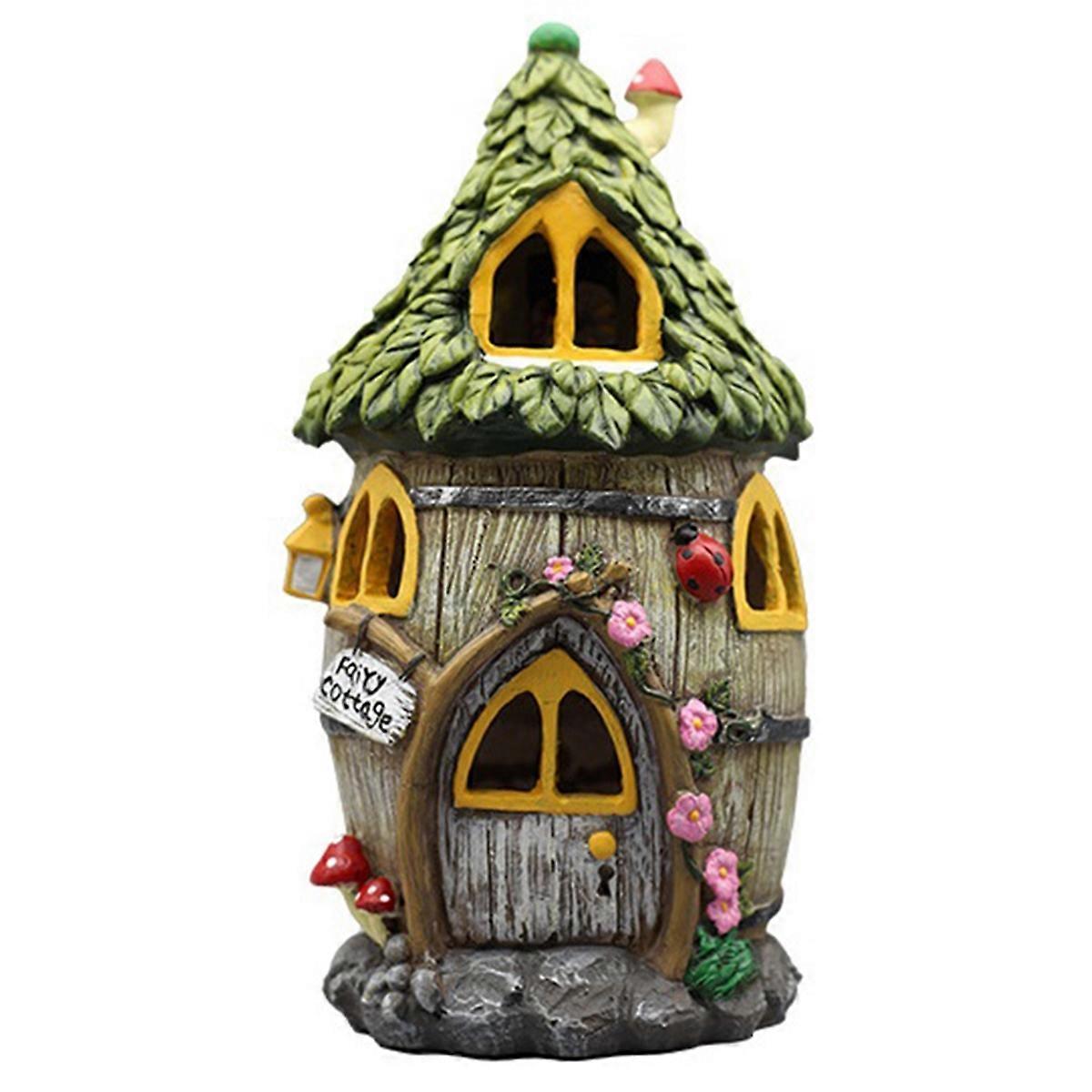 Resin Houses with Solar LED Lights Fairy Garden Accessories A