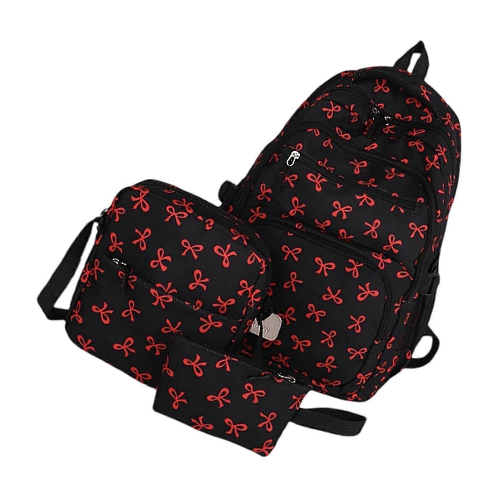 3 Pcs College Backpacks Large Capacity Casual Daypacks Student School Bag Bows Backpacks Set for Students Red