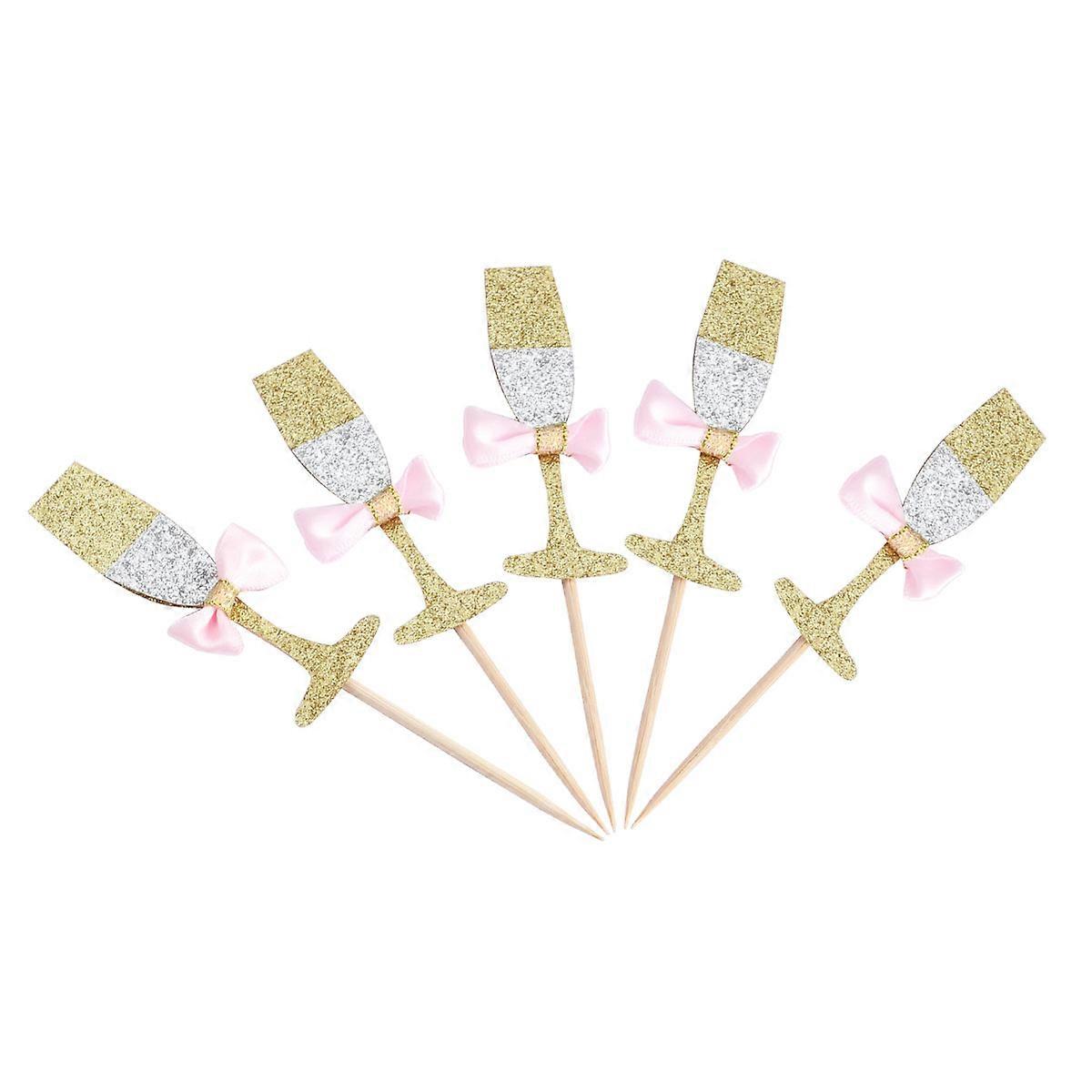 Cupcake Toppers Wine Glass Cake Toppers for Decorating 5Pcs Pink Set