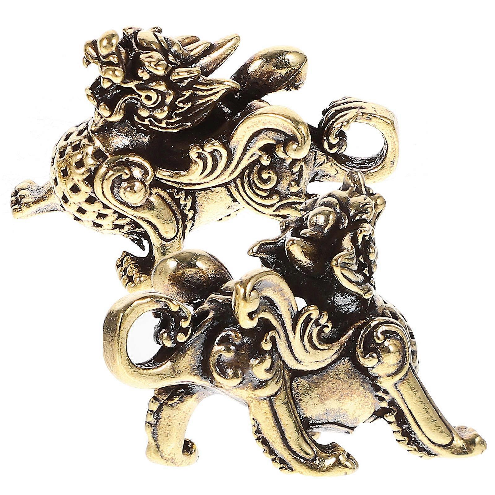 Golden Kylin Brass Ornament for Desktop Decoration 8Pcs Set