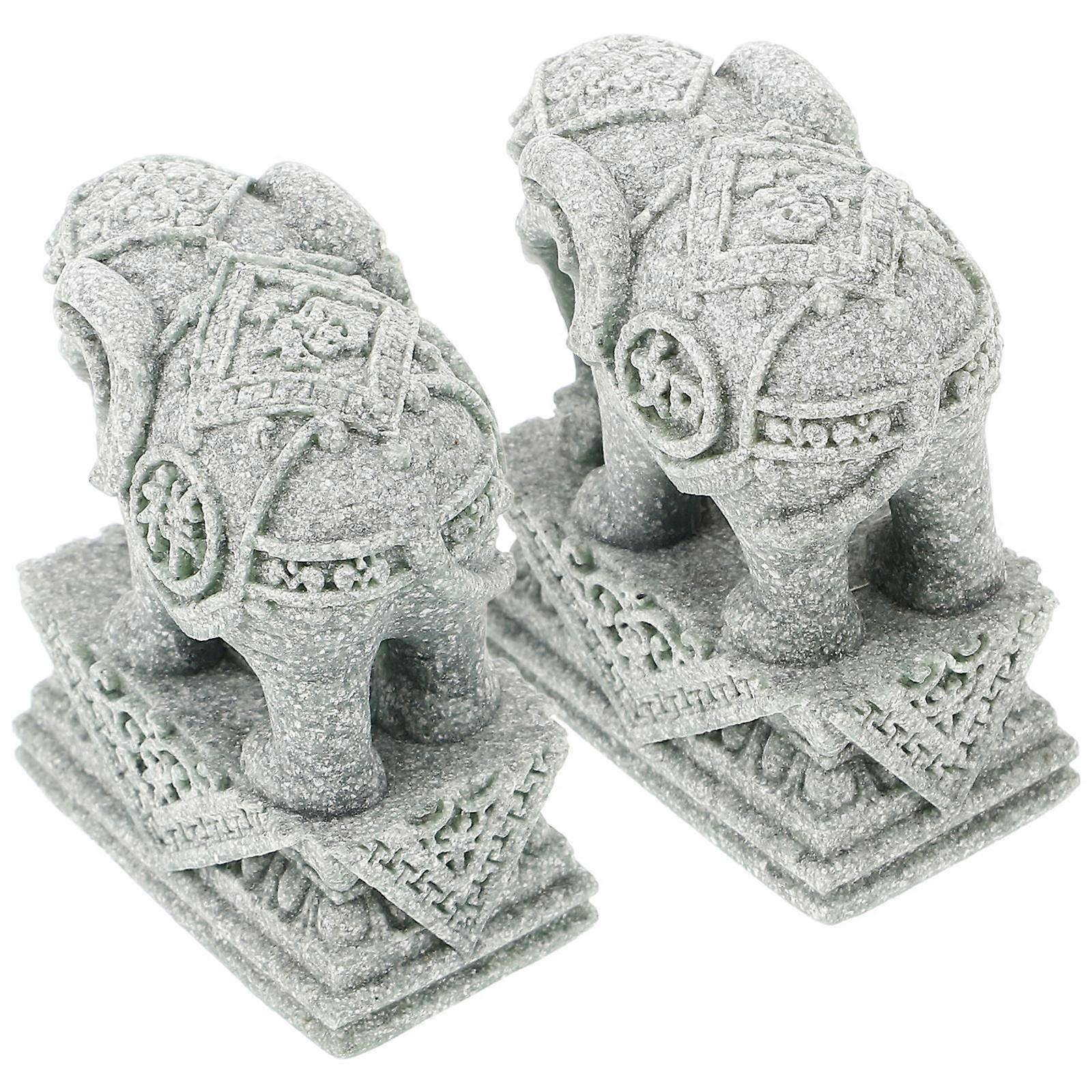 Small Elephant Statues 1Pair Light Grey Sandstone Elephant Statue for Decor and Luck