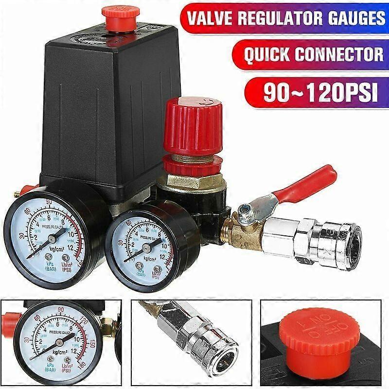 Air Compressor Pressure Switch Control Valve Manifold Regulator Gauges 90120PSI