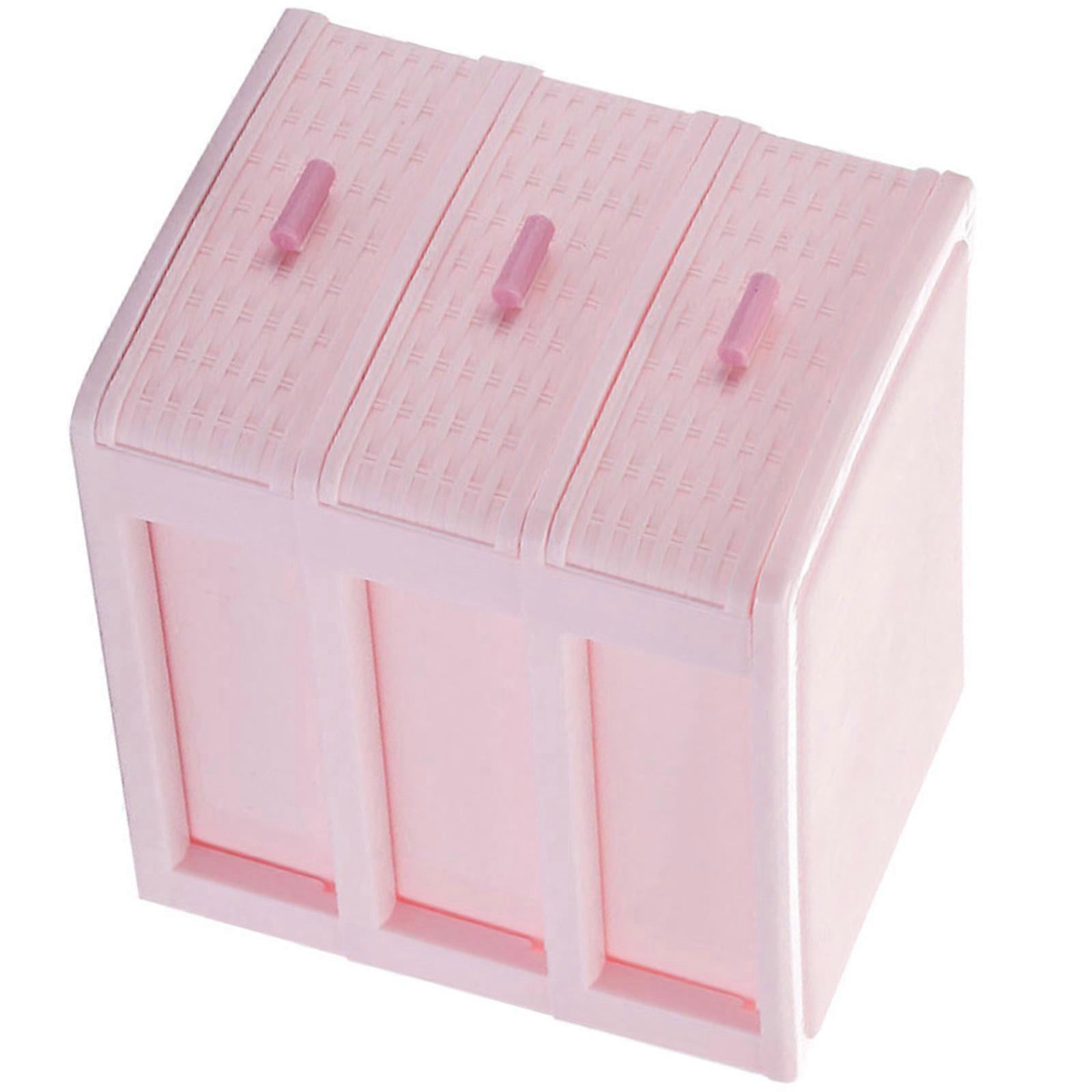 Desktop Organizer Storage Box for Cosmetics 2Pcs Pink Drawer Style