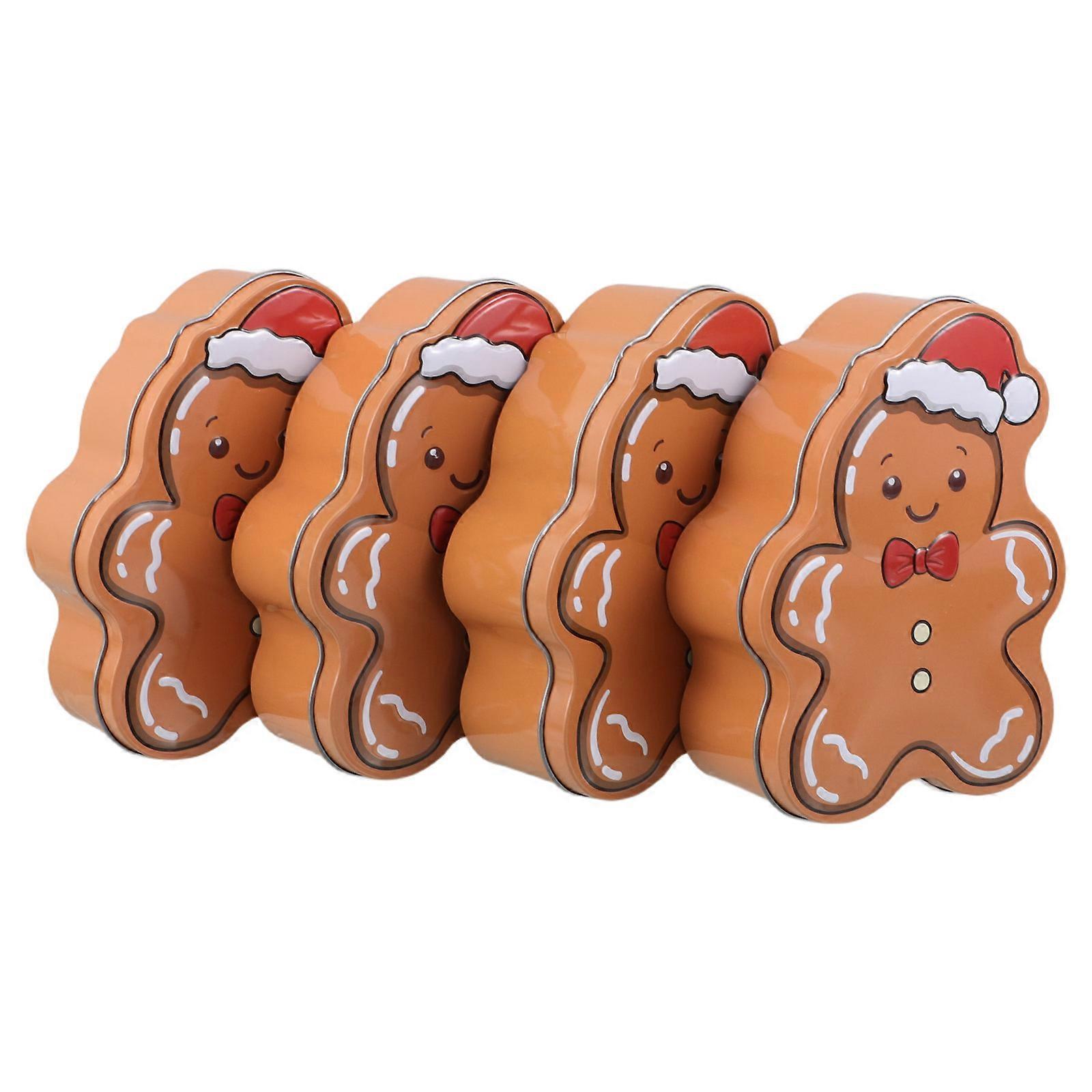 Christmas Gingerbread Treat Boxes for Storage Use 4Pcs Reusable Tinplate Candy Containers