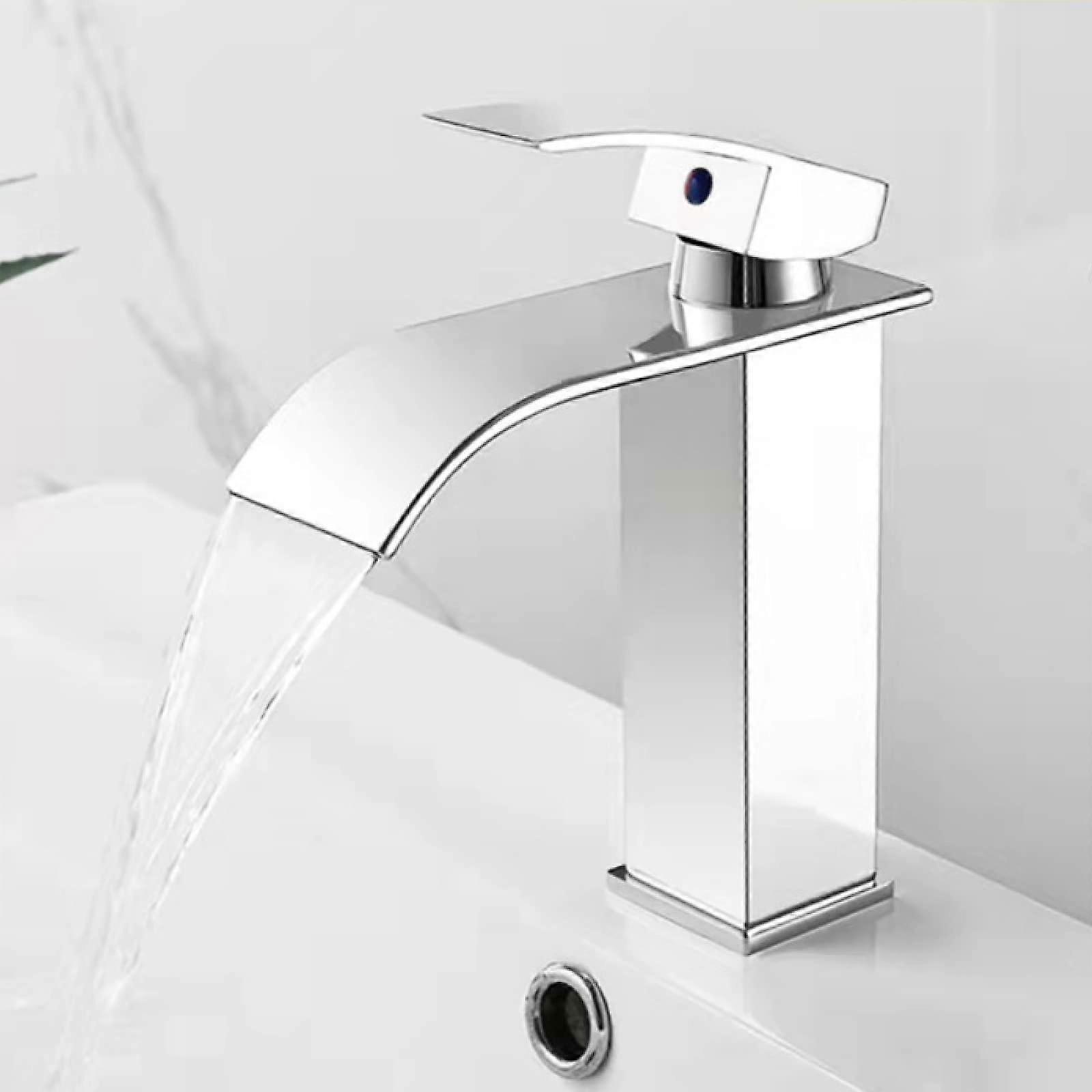 Waterfall Basin Sink Mixer Tap Stainless Steel Chrome Plated Single Handle Single Hole Basin Faucet