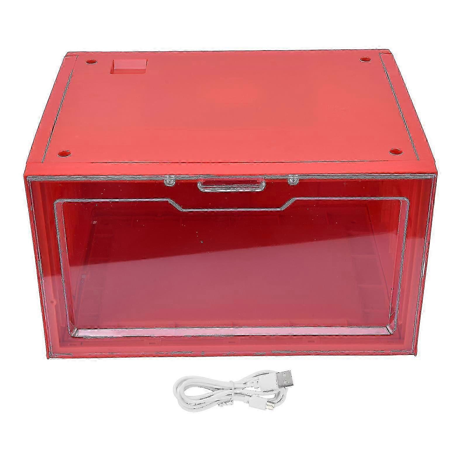 LED Shoe Box Voice Control Transparent Door Stackable Sneaker Storage Display Case for Home Shopping Mall Red