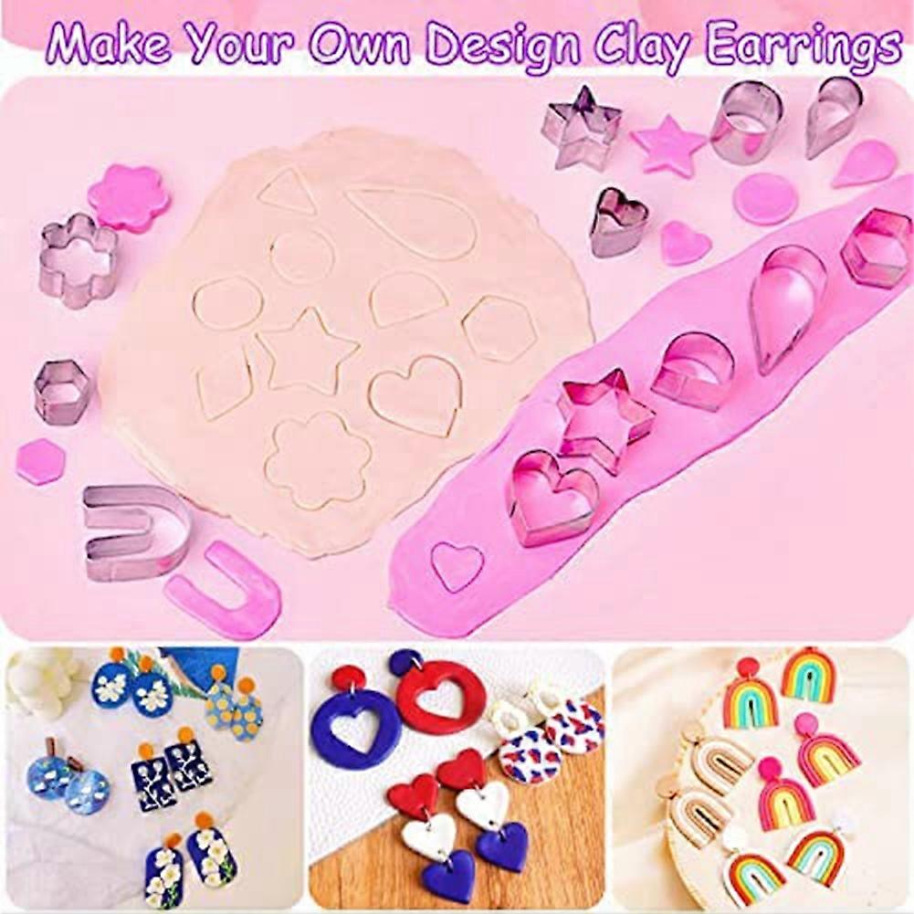 A24F-Polymer Clay Earring Making Kit Include 30Pcs Polymer Clay Earring Cutters Molds, 32Colors Clay, Tools, Rollers