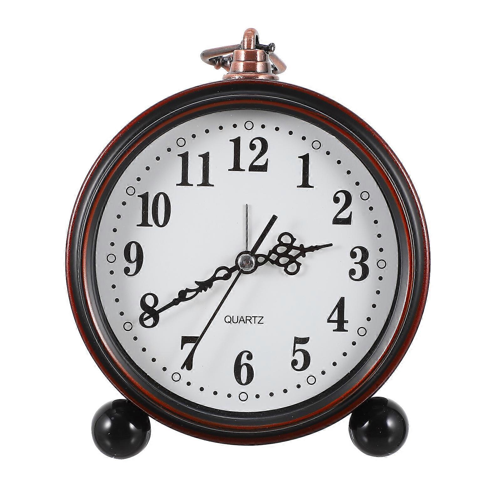 Small Alarm Clock Vintage European Retro Bedside Mute Table Clock 15.5X13.3X4.5CM Time Display Home Decoration 1Set