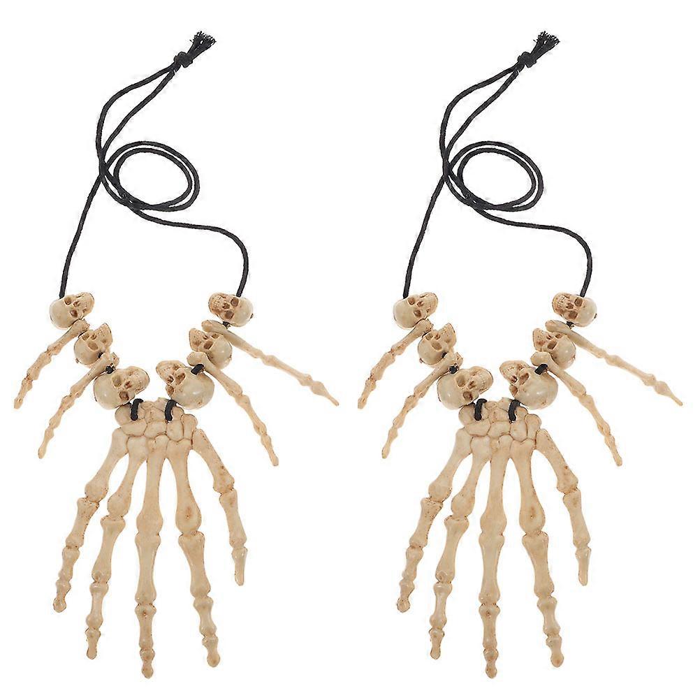 6Pcs Vintage Skull Head And Hand Bone Necklace For Halloween Fancy Dress Suitable For Costume Decoration