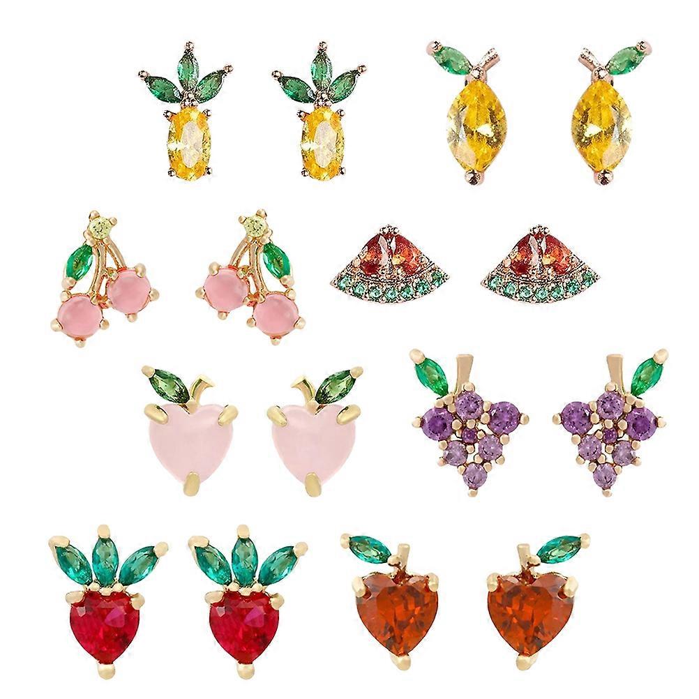 Assorted Color Fruit Earrings Ear Studs for Decor 40Pairs Zircon Style