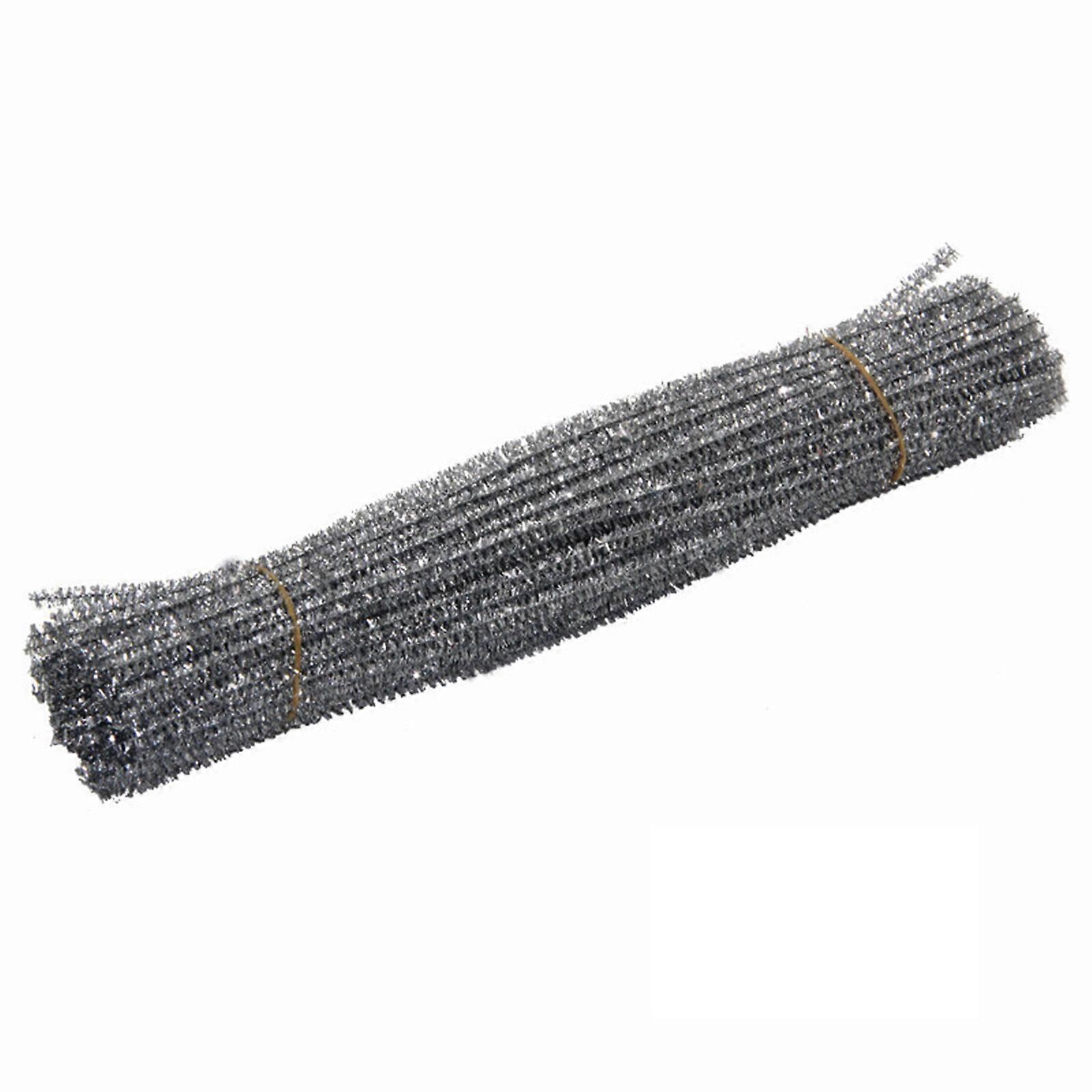 Hilingoto Plush Sliver Clearance 100Pc Chenille Stem Flash Color Pipe Cleaners Set for Diy Arts Crafts Decoration Silver