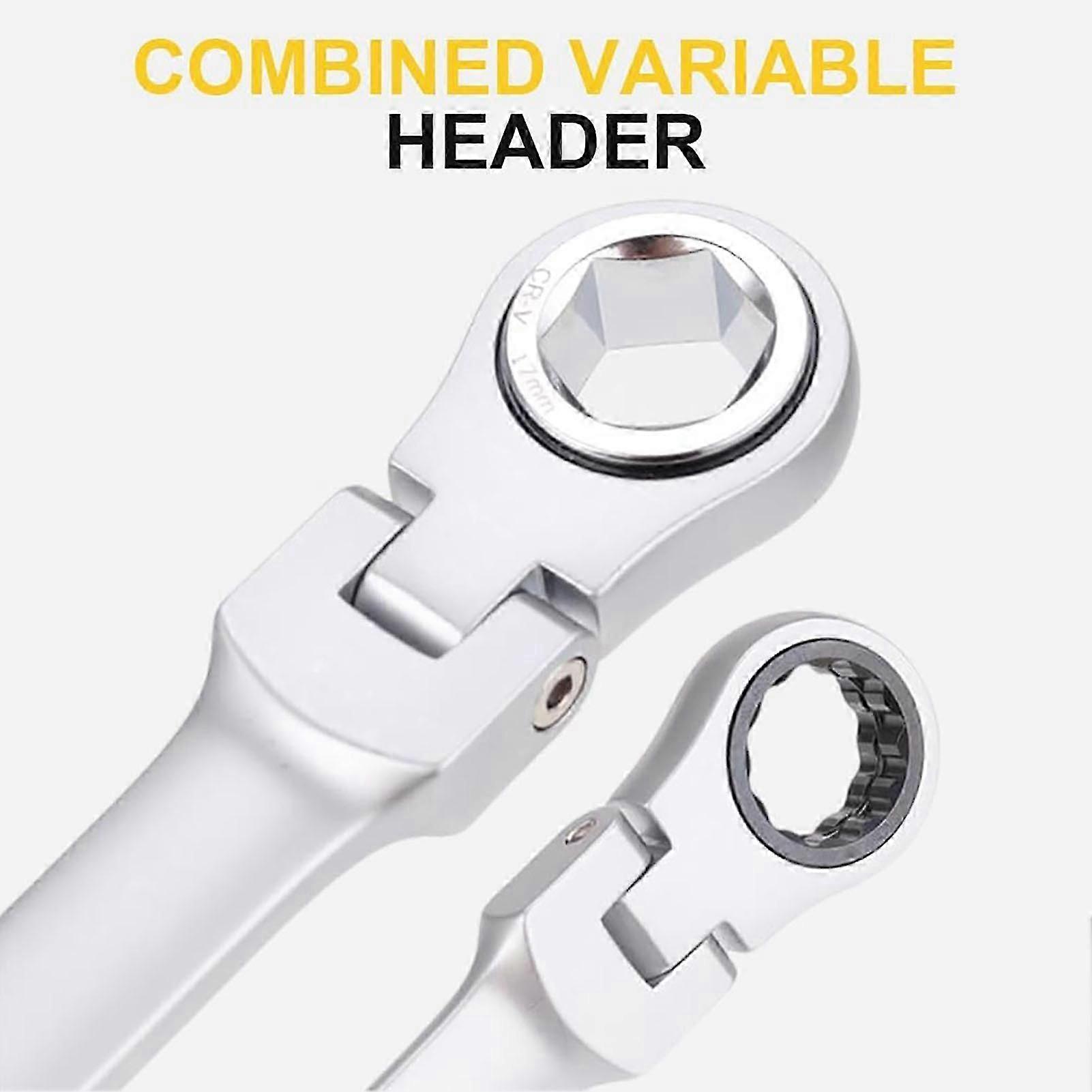 Adjustable Ratchet Wrench Kit with Changeable Movable/Fixed Hex Head Size Suitable for Car Home Repair