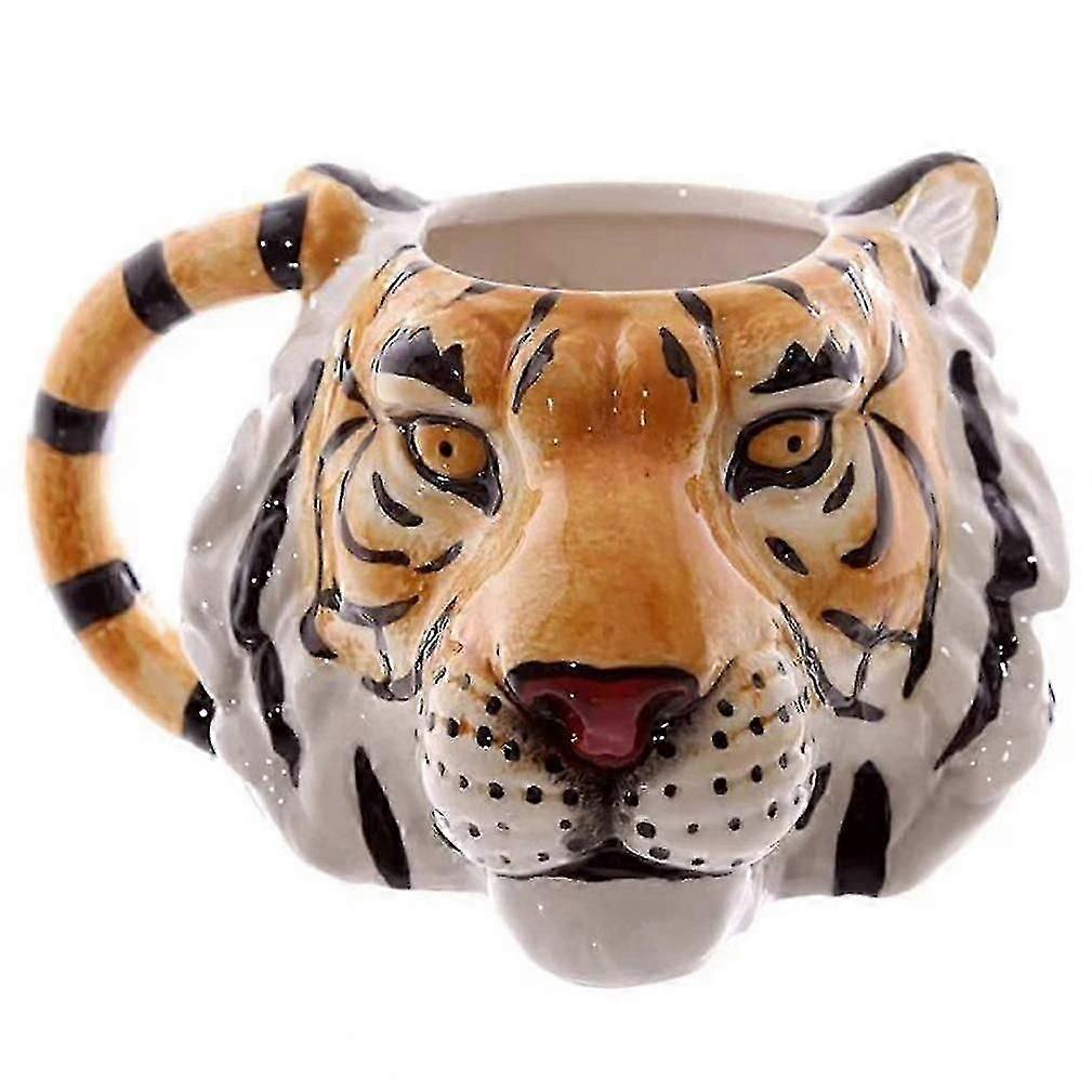 Cană ceramică 3D Tiger Head pentru iubitorii de animale, cană pictată manual cu capacitate de 400 ml