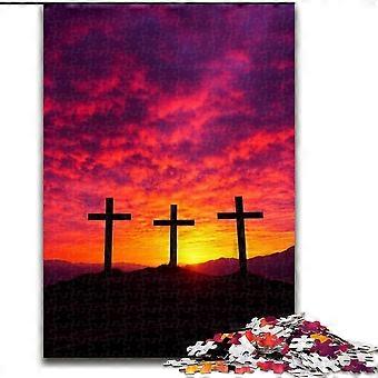 Jigsaws Puzzles for Teenagers Gifts Cross at Sunset Puzzles,Quiz Game for Is Ideal As A Gift for The Whole Family - PT 924