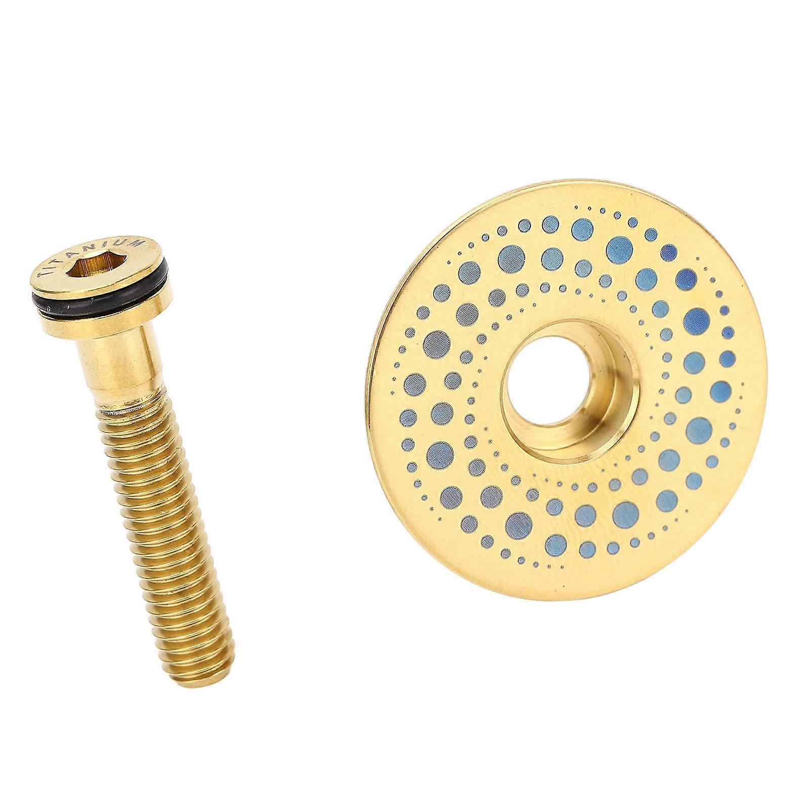 Bike Fork Cap Screw Set Ti Alloy CNC Machining 28.6mm Front Fork Cap and Screw for Cycling Gold 