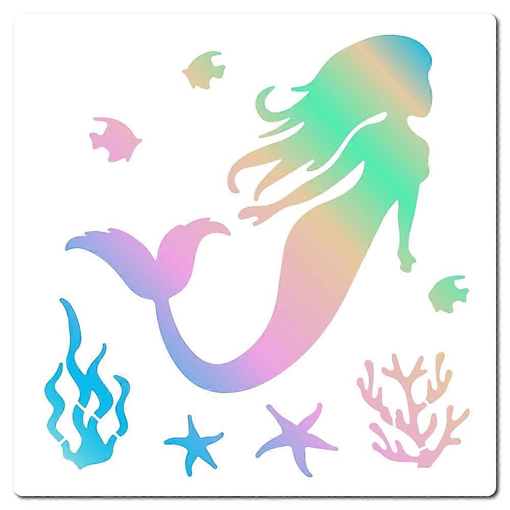 1pc PET Plastic Hollow Out Drawing Painting Stencils Templates Square Mermaid Pattern 18x18cm